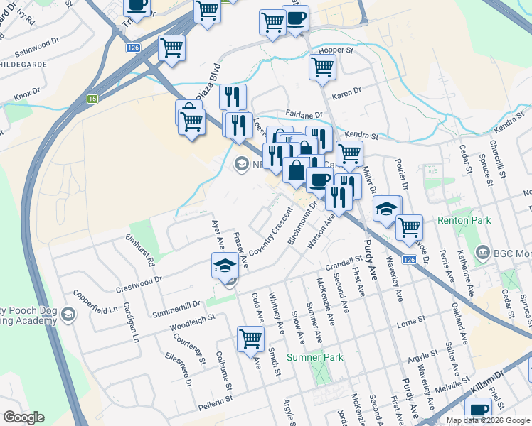 map of restaurants, bars, coffee shops, grocery stores, and more near 5 Ivan Court in Moncton