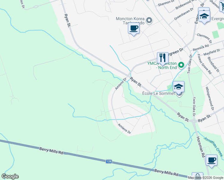 map of restaurants, bars, coffee shops, grocery stores, and more near 63 Amiens Drive in Moncton