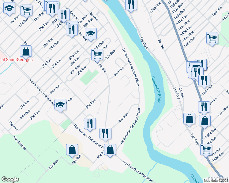 map of restaurants, bars, coffee shops, grocery stores, and more near 3607 Boulevard Dionne in Saint-Georges