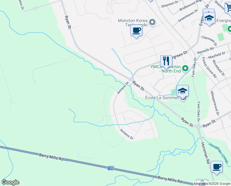 map of restaurants, bars, coffee shops, grocery stores, and more near in Moncton