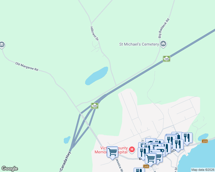 map of restaurants, bars, coffee shops, grocery stores, and more near Big Baddeck Road in Baddeck