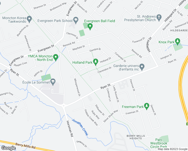 map of restaurants, bars, coffee shops, grocery stores, and more near 114 Clarendon Drive in Moncton