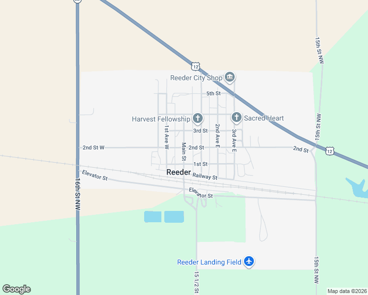 map of restaurants, bars, coffee shops, grocery stores, and more near Main Street in Reeder