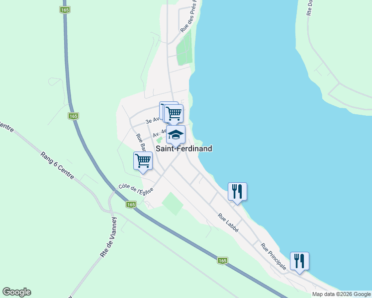 map of restaurants, bars, coffee shops, grocery stores, and more near 625 Rue Principale in Saint-Ferdinand