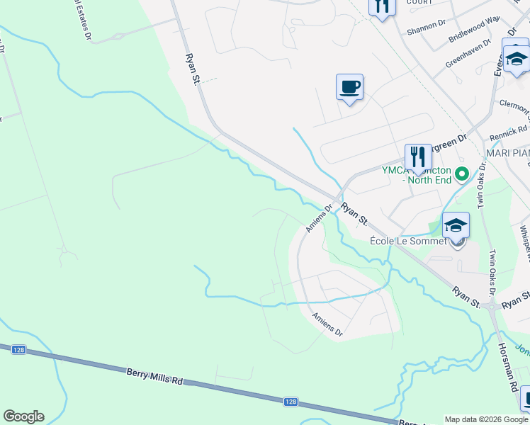 map of restaurants, bars, coffee shops, grocery stores, and more near Delpech Crescent in Moncton