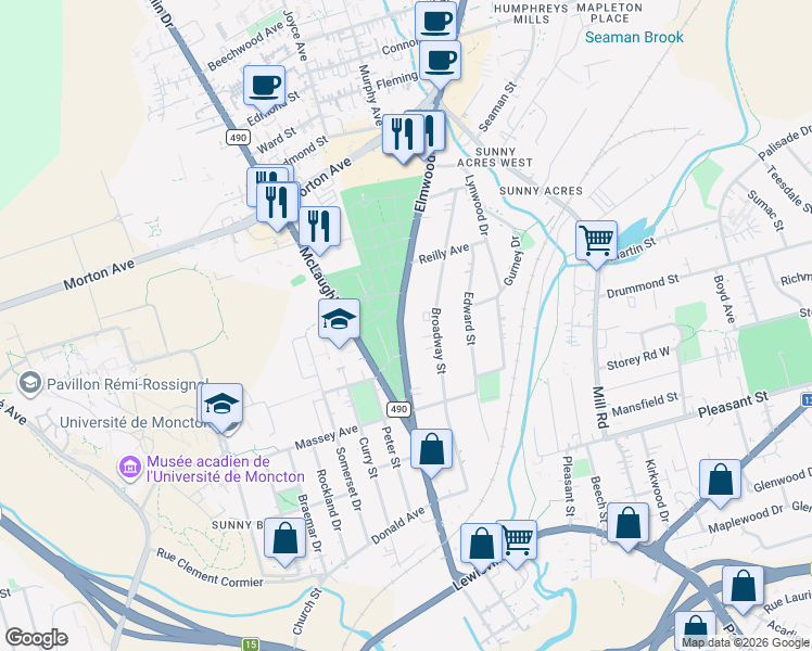 map of restaurants, bars, coffee shops, grocery stores, and more near in Moncton