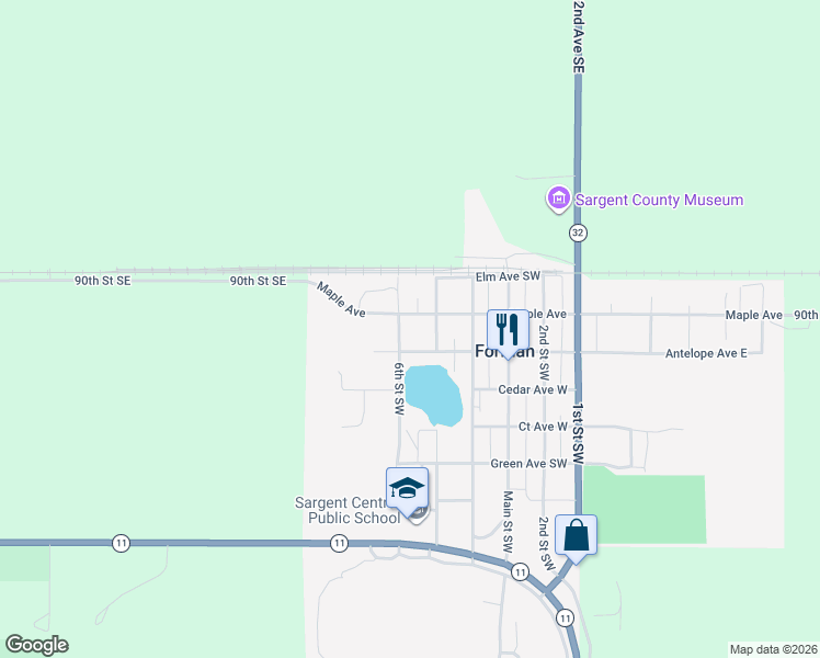map of restaurants, bars, coffee shops, grocery stores, and more near 513-515 5th Street Southwest in Forman