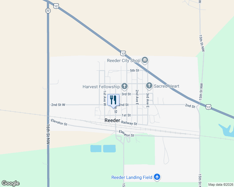 map of restaurants, bars, coffee shops, grocery stores, and more near Main Street in Reeder