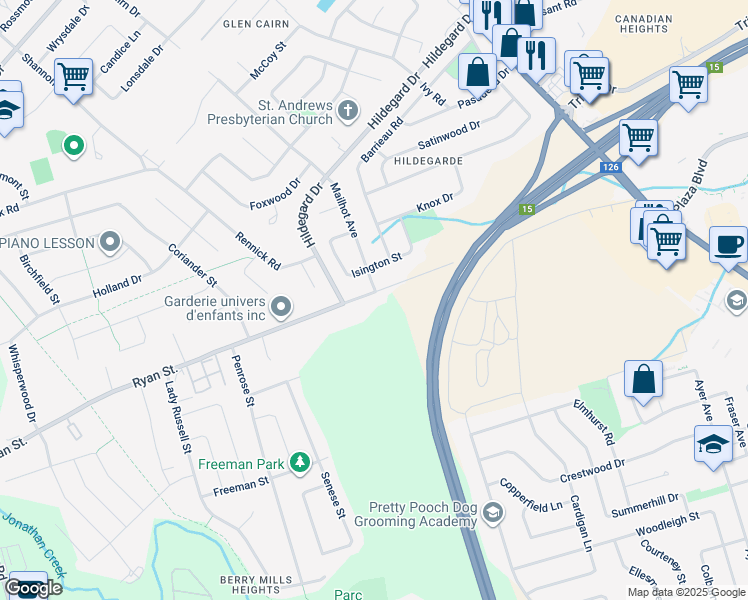 map of restaurants, bars, coffee shops, grocery stores, and more near 252 Ryan Street in Moncton