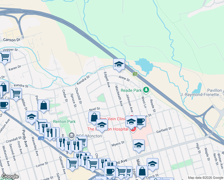 map of restaurants, bars, coffee shops, grocery stores, and more near in Moncton