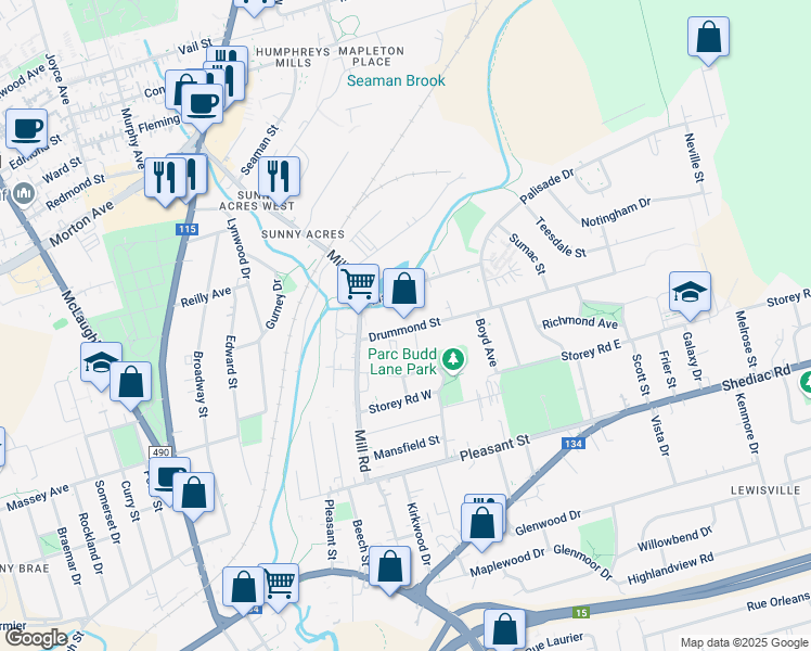 map of restaurants, bars, coffee shops, grocery stores, and more near 42 Drummond Street in Moncton
