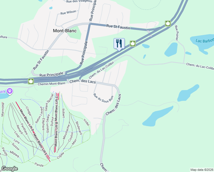 map of restaurants, bars, coffee shops, grocery stores, and more near 1256 Chemin des Lacs in Mont-Blanc
