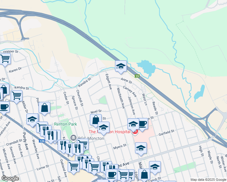 map of restaurants, bars, coffee shops, grocery stores, and more near 117 Carney Avenue in Moncton