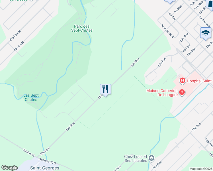 map of restaurants, bars, coffee shops, grocery stores, and more near 2110 10e Rue in Saint-Georges