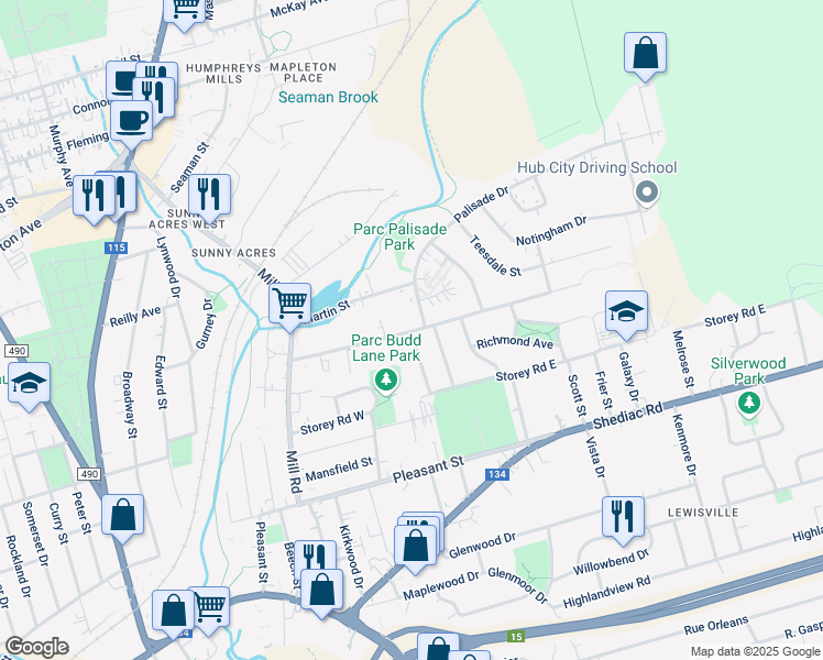 map of restaurants, bars, coffee shops, grocery stores, and more near Boyd Avenue in Moncton
