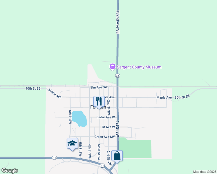 map of restaurants, bars, coffee shops, grocery stores, and more near 200 Elm Avenue Southwest in Forman