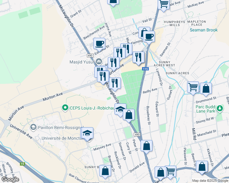 map of restaurants, bars, coffee shops, grocery stores, and more near 145 Chemin McLaughlin Road in Moncton