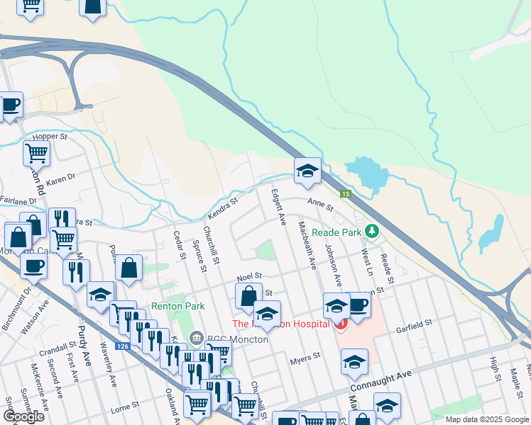 map of restaurants, bars, coffee shops, grocery stores, and more near 16 Northview Avenue in Moncton