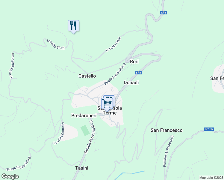 map of restaurants, bars, coffee shops, grocery stores, and more near in Sant'Orsola Terme