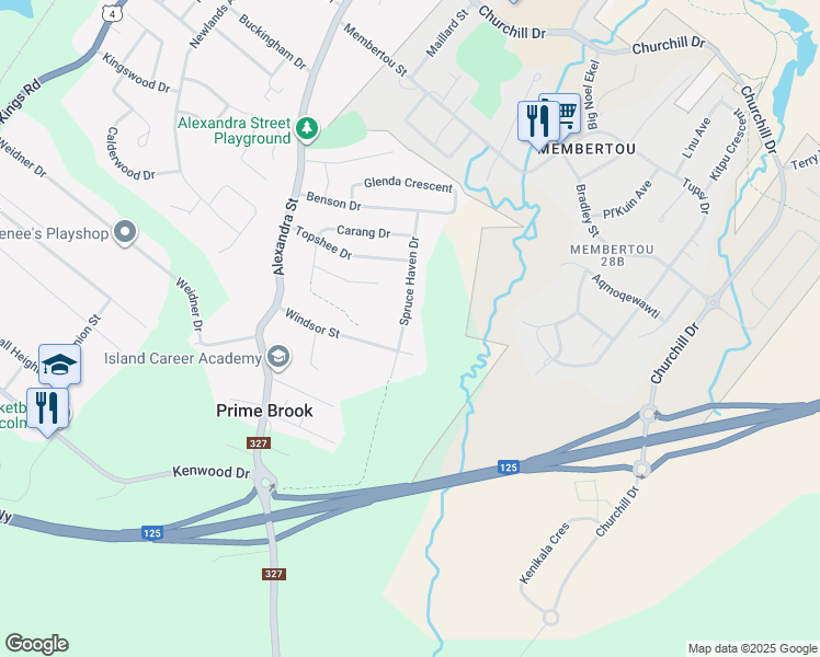 map of restaurants, bars, coffee shops, grocery stores, and more near 93 Spruce Haven Drive in Sydney