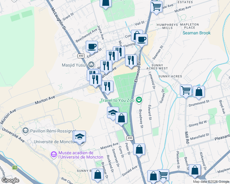 map of restaurants, bars, coffee shops, grocery stores, and more near 151 Chemin McLaughlin Road in Moncton