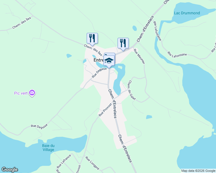 map of restaurants, bars, coffee shops, grocery stores, and more near in Entrelacs