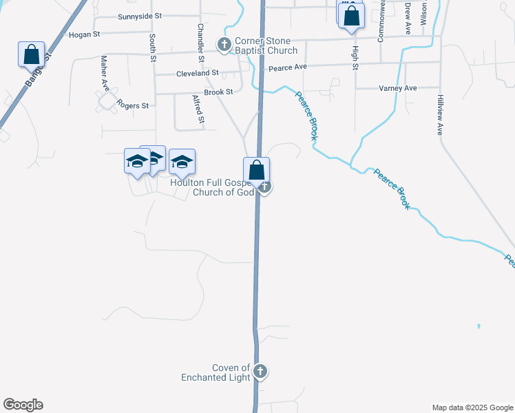 map of restaurants, bars, coffee shops, grocery stores, and more near Court Street in Houlton