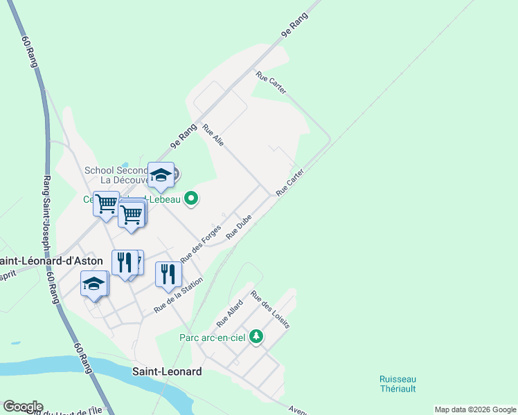 map of restaurants, bars, coffee shops, grocery stores, and more near 1185 Rue Dube in Saint-Léonard-d'Aston
