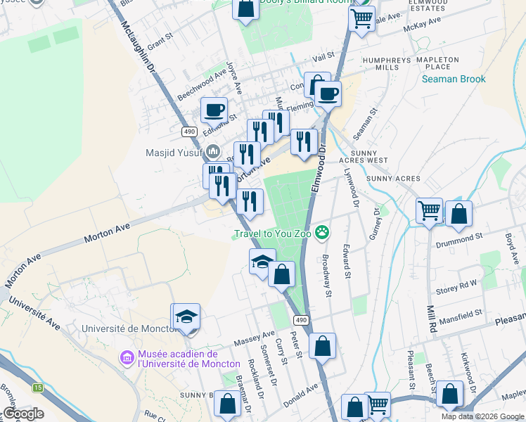 map of restaurants, bars, coffee shops, grocery stores, and more near 149 Chemin McLaughlin Road in Moncton