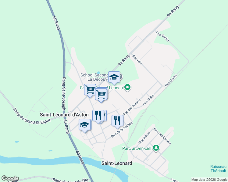 map of restaurants, bars, coffee shops, grocery stores, and more near 380 Rue Germain in Saint-Léonard-d'Aston