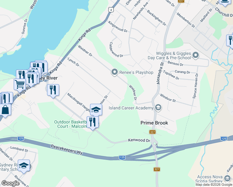 map of restaurants, bars, coffee shops, grocery stores, and more near 198 Weidner Drive in Sydney