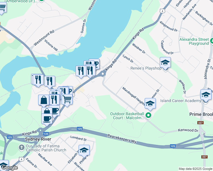 map of restaurants, bars, coffee shops, grocery stores, and more near 43 Oceanview Drive in Sydney