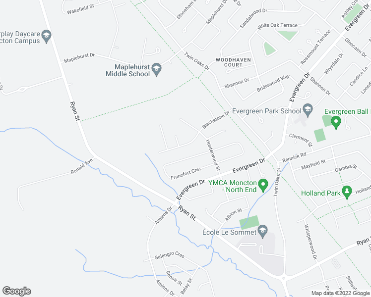 map of restaurants, bars, coffee shops, grocery stores, and more near 78 Blackstone Drive in Moncton