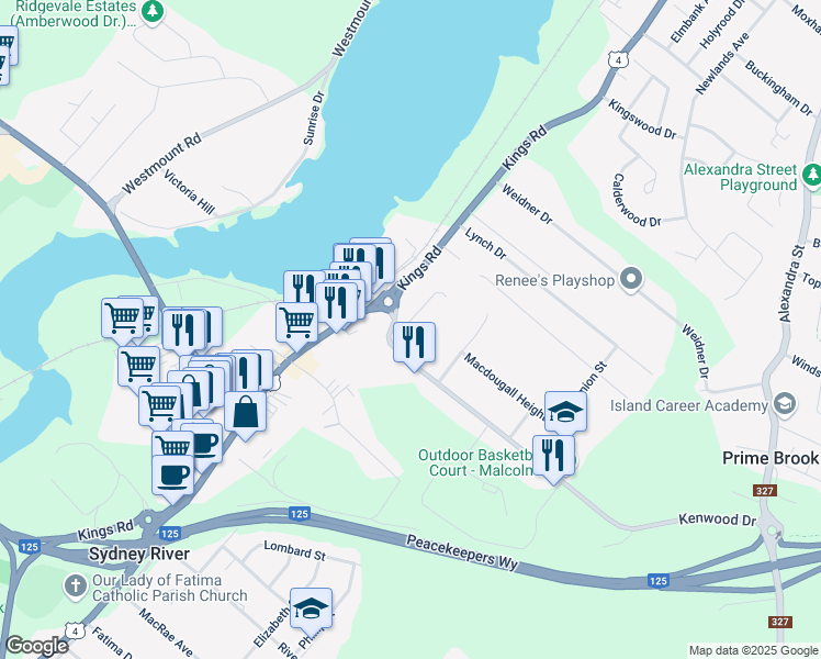 map of restaurants, bars, coffee shops, grocery stores, and more near 43 Oceanview Drive in Sydney