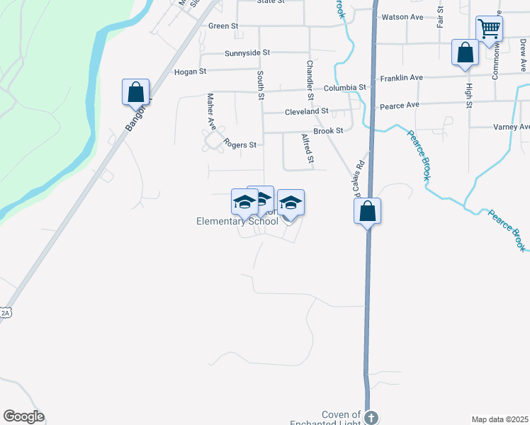 map of restaurants, bars, coffee shops, grocery stores, and more near 60 South Street in Houlton
