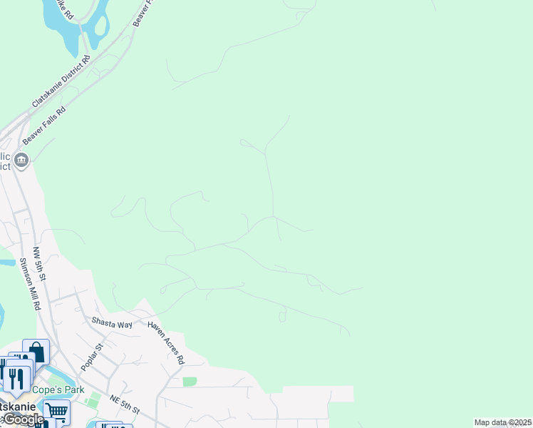 map of restaurants, bars, coffee shops, grocery stores, and more near 18422 Haven Acres Road in Clatskanie