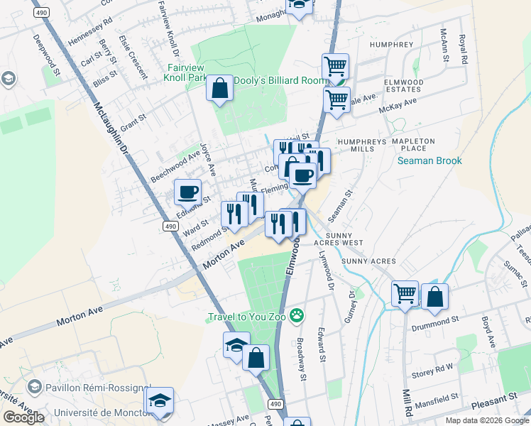 map of restaurants, bars, coffee shops, grocery stores, and more near 7 Murphy Avenue in Moncton