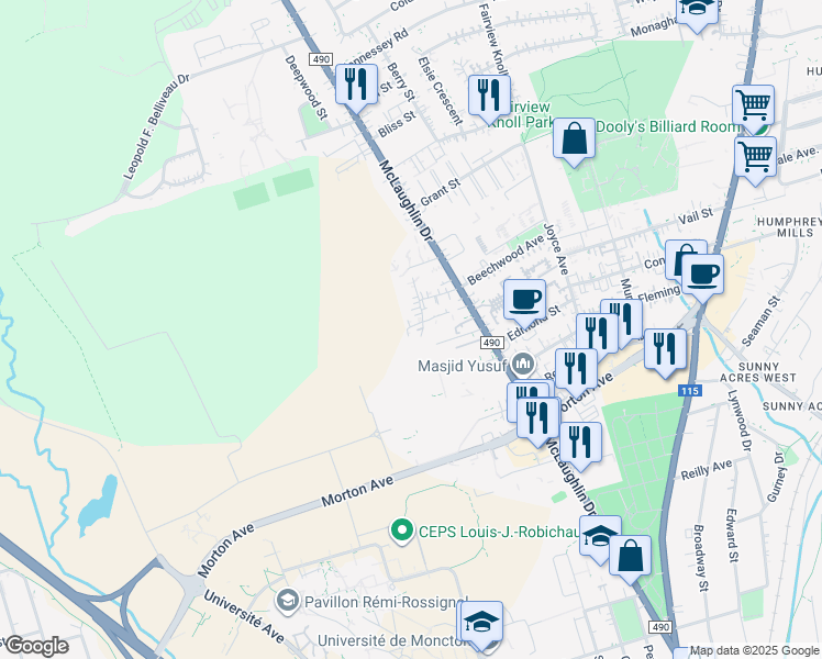 map of restaurants, bars, coffee shops, grocery stores, and more near 50 Donovan Terrace in Moncton