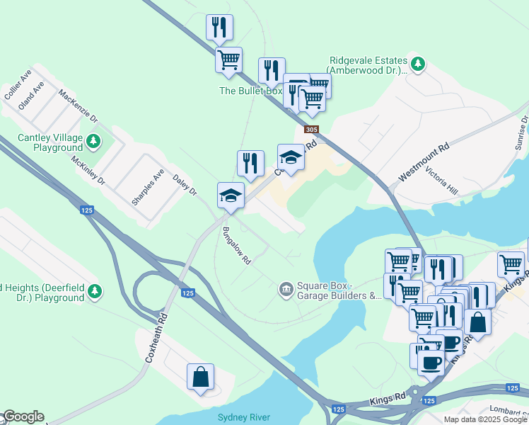 map of restaurants, bars, coffee shops, grocery stores, and more near 24 Hillcrest Drive in Sydney