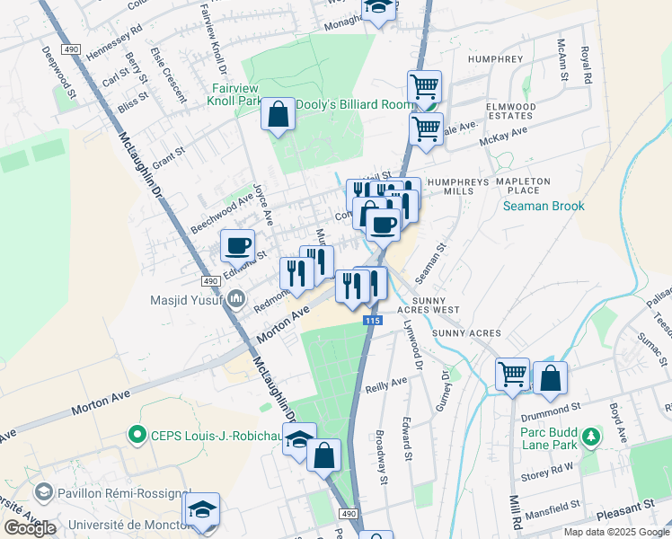 map of restaurants, bars, coffee shops, grocery stores, and more near in Moncton