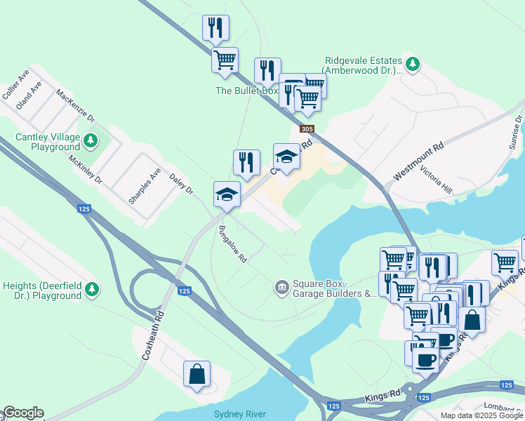 map of restaurants, bars, coffee shops, grocery stores, and more near 24 Hillcrest Drive in Sydney