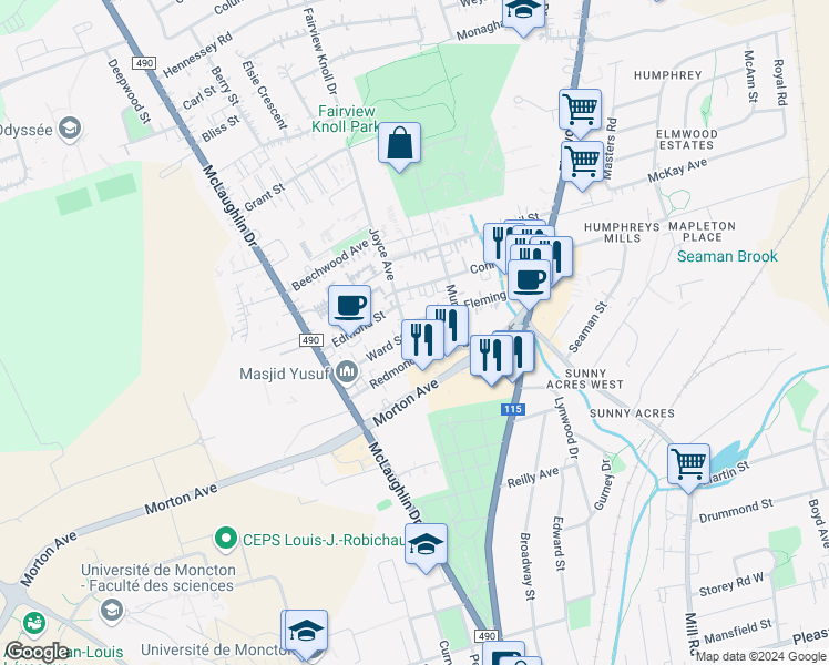 map of restaurants, bars, coffee shops, grocery stores, and more near 17 Joyce Avenue in Moncton