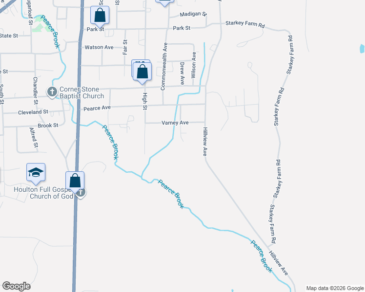 map of restaurants, bars, coffee shops, grocery stores, and more near 13 Varney Avenue in Houlton