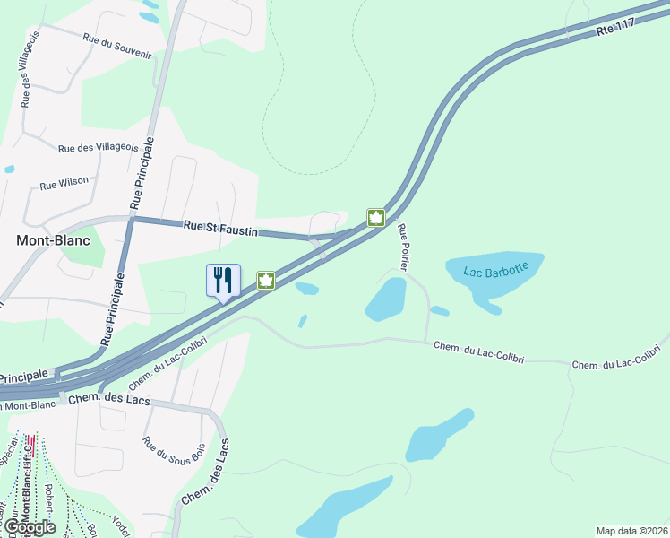 map of restaurants, bars, coffee shops, grocery stores, and more near 1176 Québec 117 in Mont-Blanc