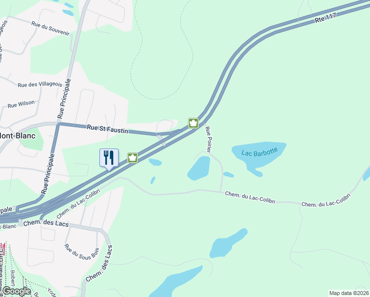 map of restaurants, bars, coffee shops, grocery stores, and more near 1188 Québec 117 in Mont-Blanc