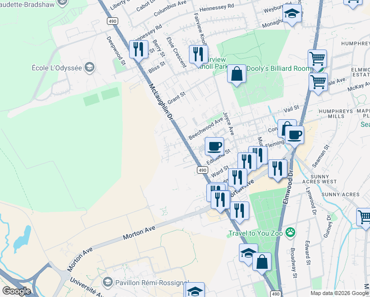 map of restaurants, bars, coffee shops, grocery stores, and more near 306 McLaughlin Drive in Moncton