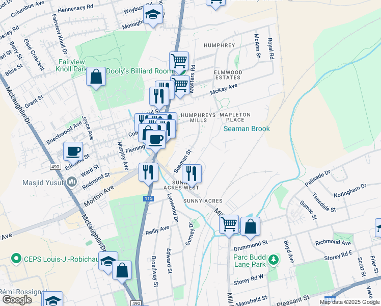 map of restaurants, bars, coffee shops, grocery stores, and more near 51 Seaman Street in Moncton