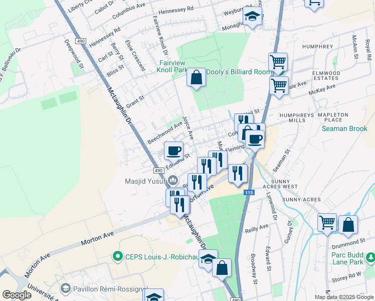 map of restaurants, bars, coffee shops, grocery stores, and more near 52 Edmond Street in Moncton