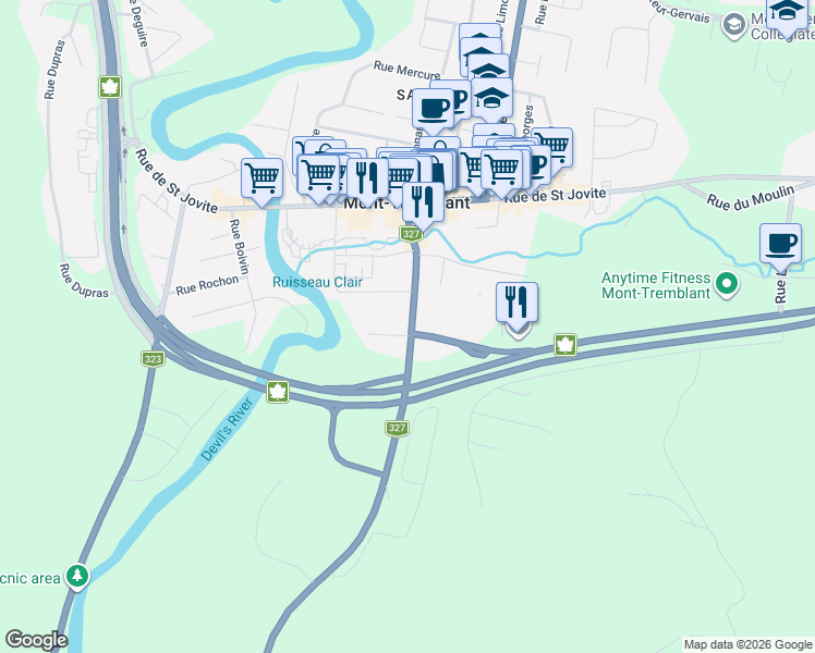 map of restaurants, bars, coffee shops, grocery stores, and more near 680 Rue Léonard in Mont-Tremblant