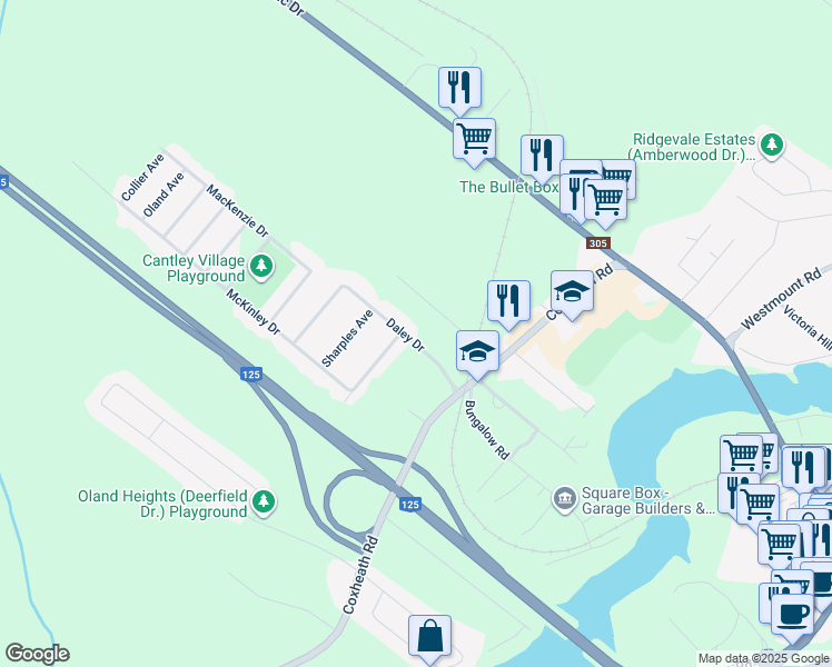 map of restaurants, bars, coffee shops, grocery stores, and more near 44 Daley Drive in Sydney